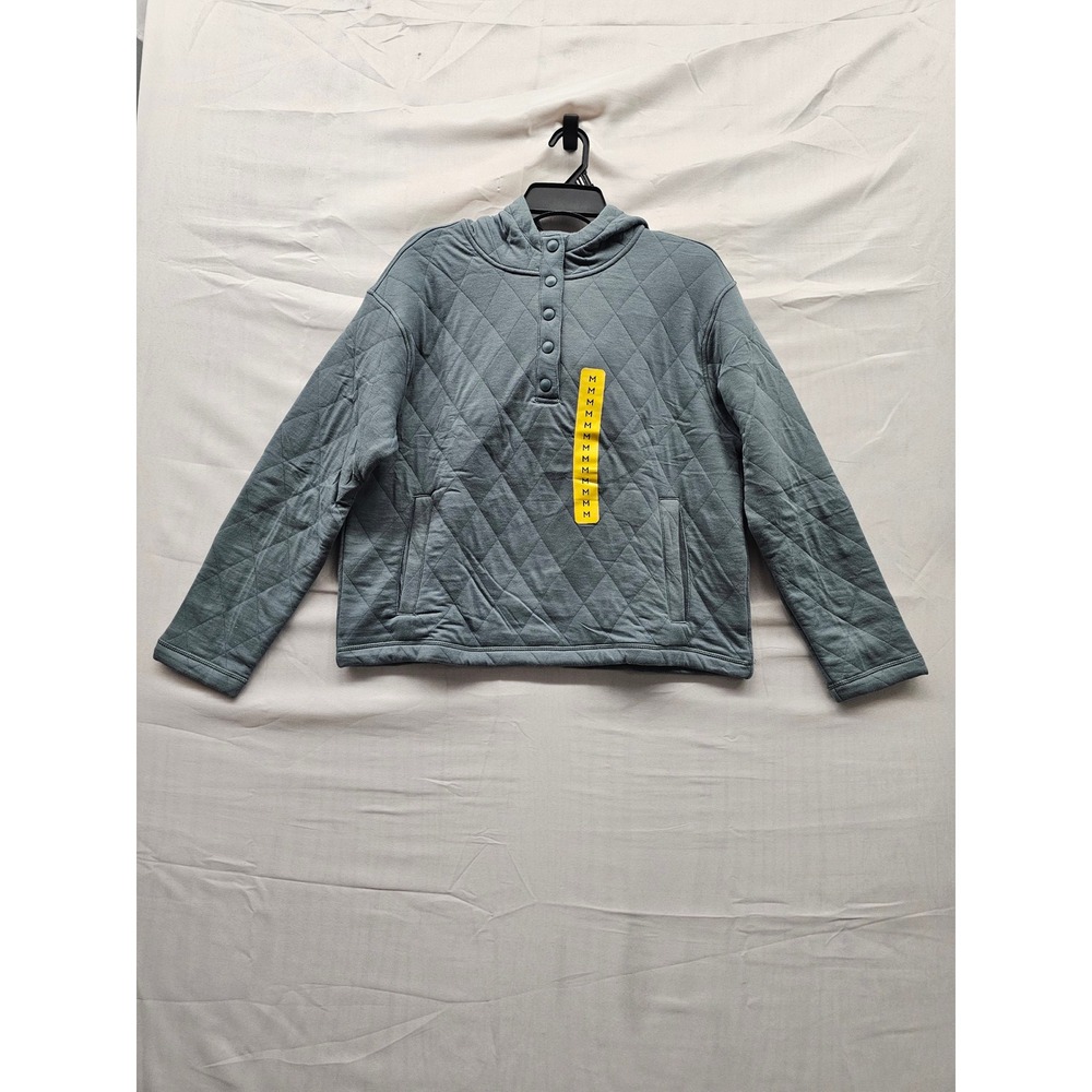Lands' End Womens Quilted Hoodie Gray Cotton‎ Blend Casual Size Medium